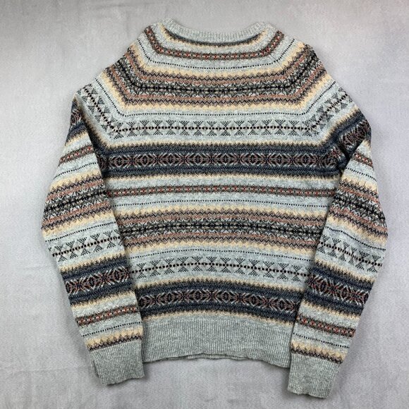 J Crew Mercantile Mens Sweater Large Gray Fair Isle Crewneck Nylon Lambs Wool - Picture 7 of 7